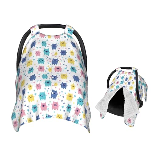 Muishi Happy Monsters Baby Car Seat Canopy Nursing Cover for Newborn Car Seat Breastfeeding Covers Blanket Newborn Shower Gift