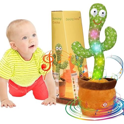 Emoin Dancing Cactus Baby Toys 6 to 12 Months, Talking Cactus Toys Repeats What You Say Baby Boy Toys, Dancing Cactus Mimicking Toy with LED English Sing Talking Musical Toys