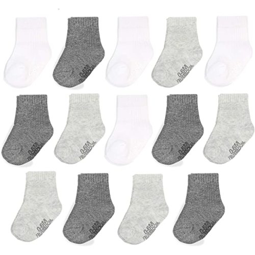 Fruit of the Loom Baby 14-Pack Grow & Fit Flex Zones Cotton Stretch Socks - Unisex, Girls, Boys - 0-6 Months - Grey