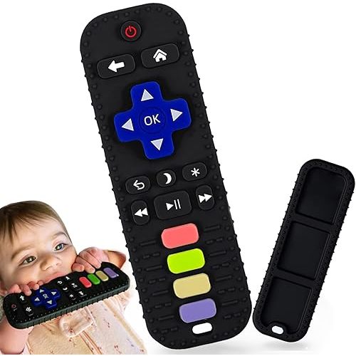 Baby Teething Toys, Silicone Remote Control Shape Teethers Chew Toys for Babies 0-24 Months (Black)