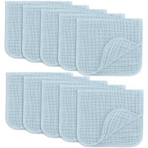 Muslin Burp Cloths Large 100% Cotton by Comfy Cubs, Color: Sky blue, Size: pack of 10