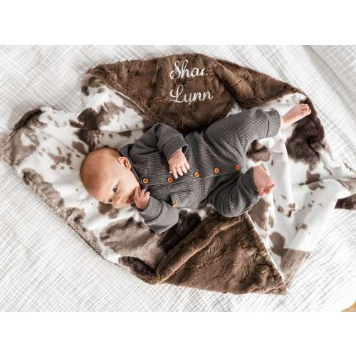 Personalized Baby Blanket, Brown Sugar Pony Minky and You Choose Minky Color, Newborn Boy gift, Baby Shower Gift, Cow Blanket, Western Theme