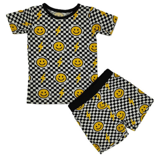 Black Bolt Check Bamboo Shorts Set