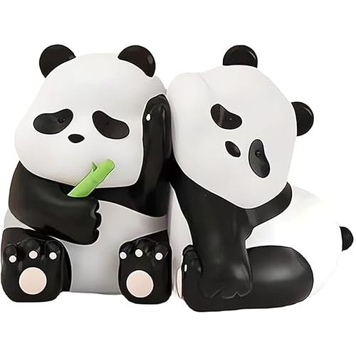 2pcs Cute Panda Decorative Bookends, Resin Unique Animal Book Ends, Fun Modern Home Sculptures, Modern Panda Statues, for Living Room Entrance, Bookshelf, Bedroom, Office Table Decorations