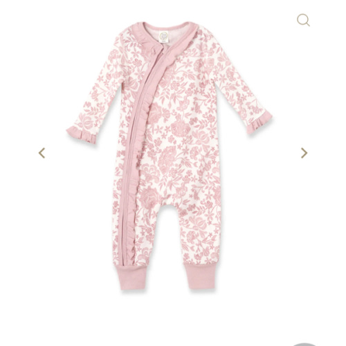 Baby Girl Pink Embroidered Lace Zipper Romper