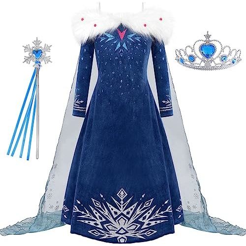 Princess Costume for Girls Halloween Dress Snow Cosplay Christmas Birthday Party Dress Up Outfit Blue