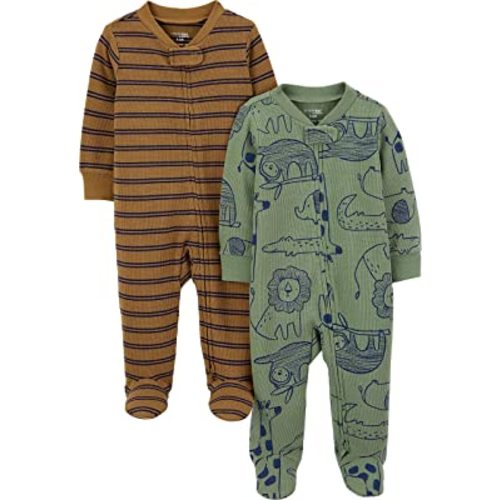 Simple Joys by Carter's baby-boys 2-way Zip Thermal Footed Sleep and Play, Pack of 2