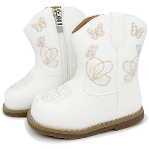 Baby Cowboy Cowgirl Boots Infant Boys Girls Western Booties Round Toe Riding Mid Calf Boots for All Seasons for 6 9 12 15 18 24 Months