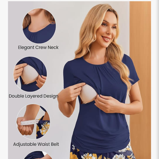Ekouaer Womens Nursing Pajamas Maternity Breastfeeding Pjs Sleepwear Layer Soft Postpartum Lounge Set Pregnancy Clothes