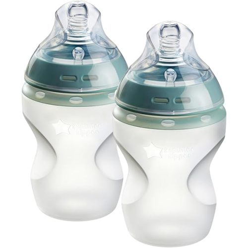 Tommee Tippee Natural Start Anti Colic BPA Free Silicone Baby Bottles, 9oz, Newborn 0+ Months, Silicone Feels Like Mother's Skin, Slow Flow Breast-Like Teat, Pack of 2