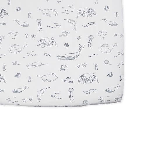 Pehr Crib Sheet, Life Aquatic | Breathable Brushed Organic Cotton for Soft Sleep | Fits Standard Crib Mattresses up to 52”L x 28”W x 8”H