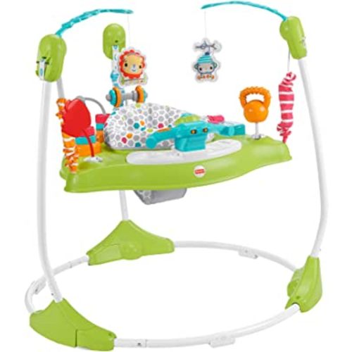Fisher-Price Fitness Fun Folding Jumperoo –Gym-Themed Infant Activity Center with Adjustable Bouncing seat, Lights, Music and Interactive Toys