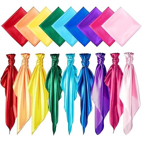 Geyoga 9 Pcs Fabric Play Scarves Rainbow Play Dance Scarves Creative Pretend Juggling Dress 35 x 35 Inch