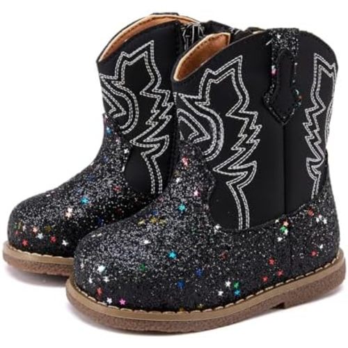 BMCiTYBM Baby Cowboy Cowgirl Boots Infant Western Shoes Boys Girls Round Toe Boots All Seasons 6-24 Months