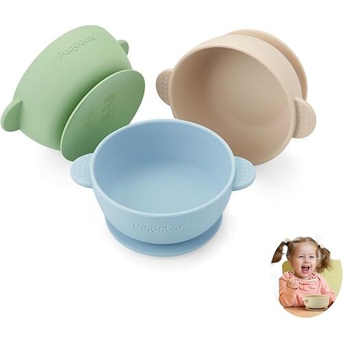 PandaEar 3 Pack Baby Bowls with Suction| Stay Put Silicone Food Bowl for Babies Kids Toddlers Infants| Food Grade Soft Safe BPA-Free Silicone (Multi-Color)