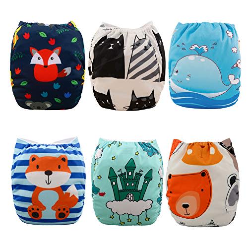 Babygoal Cloth Diapers for Boys, Adjustable Reusable Nappy 6pcs Diapers+6pcs Microfiber Inserts+4pcs Bamboo Inserts 6YDB06