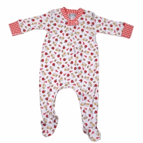 Magnolia Baby Zipper Footie - Red UGA Georgia Bulldog Football Print