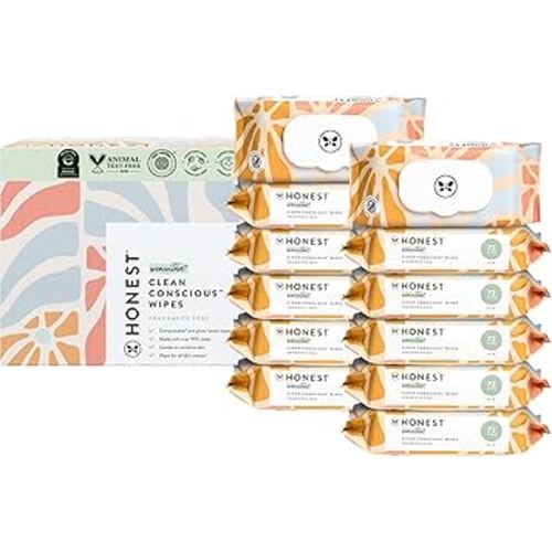 The Honest Company Clean Conscious Multi-Use Wipes | Hypoallergenic + Unscented for Sensitive Skin | Over 99% Water, Compostable, Plant Based, Baby Wipes | Sunburst, 864 Count