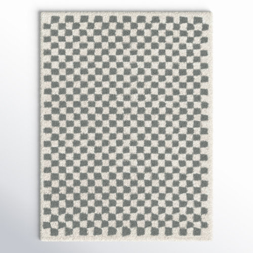 Walker Checkered Burnt Orange/Cream Shag Area Rug