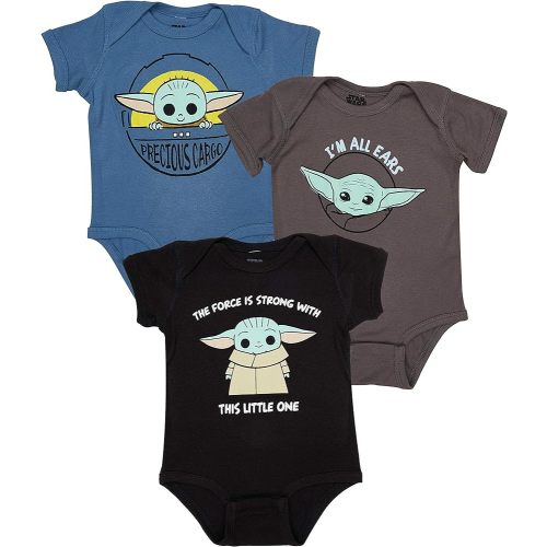 Disney Boys' Star Wars Baby Yoda Creeper Onesies Bodysuits 3 Pack, 3pk Grey-blue-black, 0-3 Months