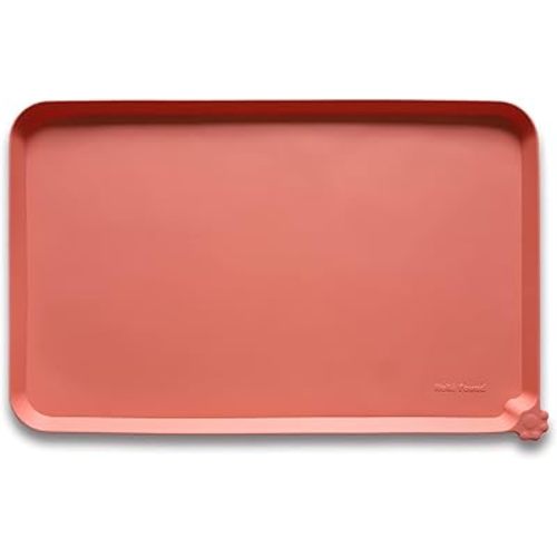 Hoki Found L Silicone Non Slip Pet & Cat Dog Feeding Tray - Waterproof & Pet Water Mats for Carpet - Burnt Coral