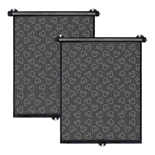 Disney Baby by J.L. Childress Roller Car Window Sun Shades - 2 Pack - Retractable Car Window Shades for UV and Sun Protection - Disney Baby Travel Gear - Mickey Mouse Black