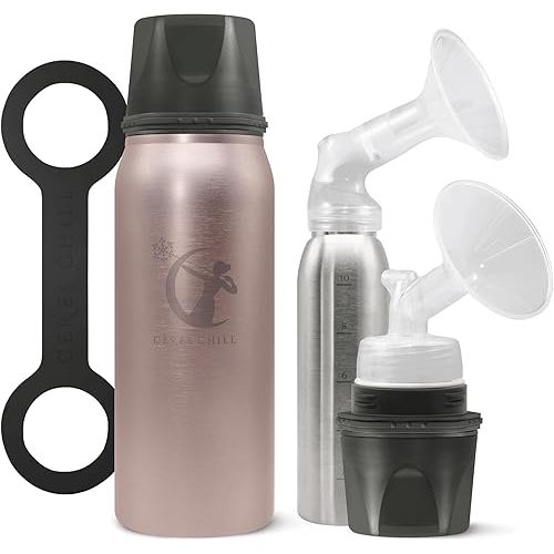 Breastmilk Chiller Reusable Storage Container by CERES CHILL | Keeps Milk Safe for up to 20 Hours | Connects w/Major Pumps (La Vie en Rose Gold)