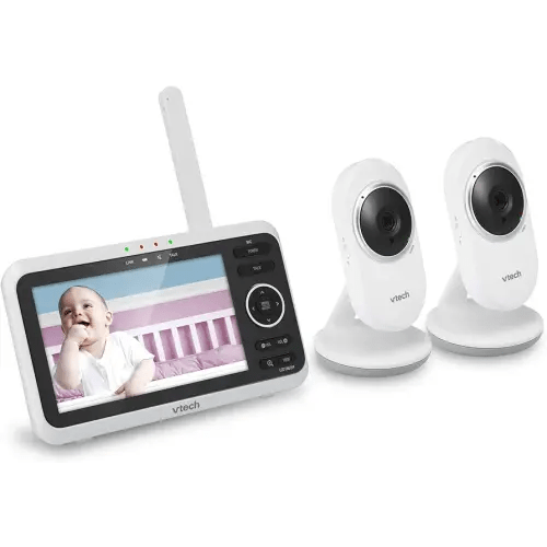 VTech [Upgraded] VM350-2 Baby Monitor, 5" Screen,2 Cameras,1000ft Range, Night Vision, 2-Way Audio, Lullabies, Secure Transmission No WiFi