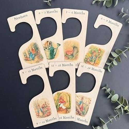Peter Rabbit Nursery Hangers x 7, Wooden Baby Clothes Dividers Colour Printed, New Born Gift, Baby Shower Keepsake, Wood Baby Keepsake