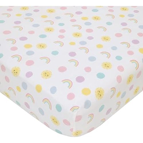 NoJo Happy Days Multicolored Rainbows and Suns 100% Cotton Nursery Fitted Crib Sheet.