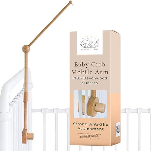 Baby Crib Mobile Arm Wooden Holder - Baby Mobile Hanger for Crib (31 inch, 100% Natural Beech Wood) Strong Anti Slip - Nursery Decor & Gift Accessories (Original)