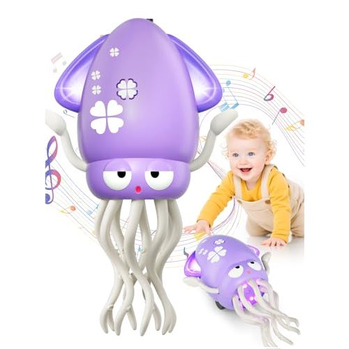 Dancing Octopus Baby Toy, Dancing Squid Tummy Time Toys, Electric Crawling Octopus with Music and Light, Squid Baby Toy for 3 4 5 6 Year Old Kids Boy Girl Birthday Gifts Christmas Stocking Stuffers