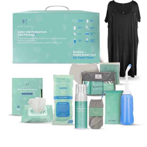 Kit de soins post-partum pour maman (14 pièces) – Comprend une robe de travail et d'accouchement, une bouteille de péri, une mousse d'hamamélis, des serviettes hygiéniques et plus encore avec les