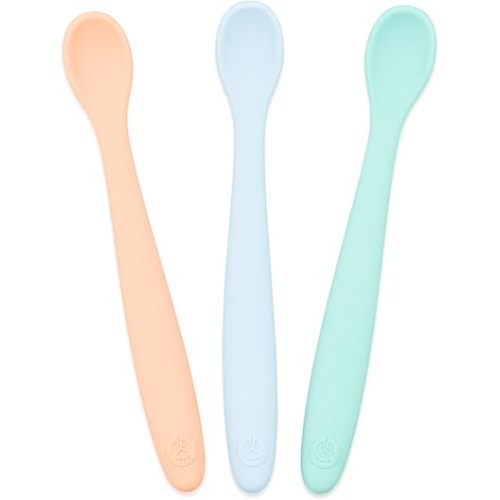 WeeSprout Silicone Baby Spoons - First Stage Infant Feeding Utensils With Soft-Tip, Bendable Kitchenware for Parent & Self-Feeding, Ultra-Durable, Dishwasher Safe, Travel Case, Set of 3
