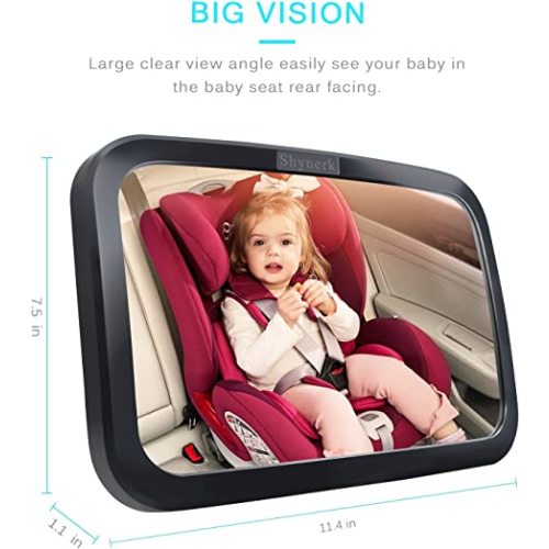 Shynerk Baby Car Mirror, Safety Car Seat Mirror for Rear Facing Infant with Wide Crystal Clear View, Shatterproof, Fully Assembled, Crash Tested and Certified - Black