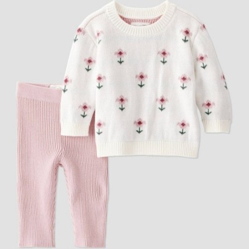 Little Planet By Carter's Organic Baby Girls' 2pc Floral Sweater Set - Cream Newborn