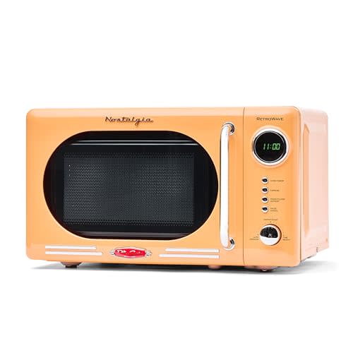 Nostalgia Countertop Microwave Oven with Easy Clean Interior- Retro Microwave with LED Display & Child Lock- Compact 0.7 Cu. Ft Oven With 12 Pre-Programmed Settings for any kitchen-700-Watts-Orange