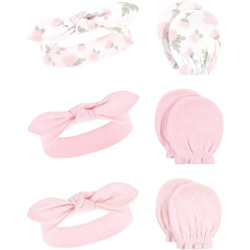 Hudson Baby Baby Girls' Cotton Headband and Scratch Mitten Set