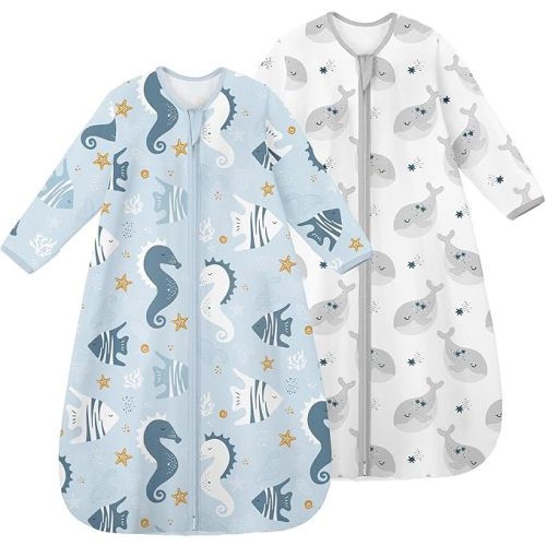 Yoofoss Baby Sleep Sack 6-12 Months Long Sleeve Wearable Blanket Baby 100% Cotton 2-Way Zipper 0.5 Tog Infants Sleeping Sack, Lightweight(Medium)