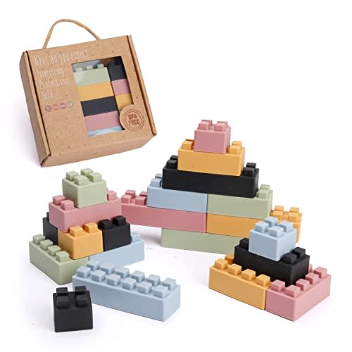 bopoobo Stacking Toys Soft Building Blocks, Silicone Montessori Educational Toy Toddler Sensory Learning, Baby Bath Toys, Girls Boy Gifts for Kids Age 1 2 3 Years Old