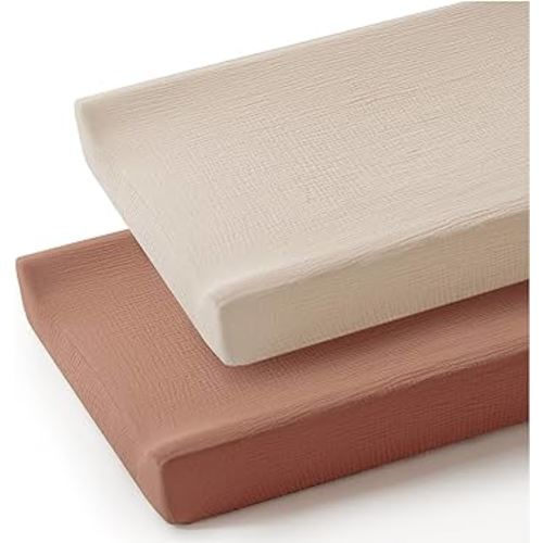 Konssy 2 Pack Muslin Changing Pad Cover for Baby Girls Boys 100% Cotton Fitted Diaper Changing Table Cover Set, Soft Changing Pad Sheets