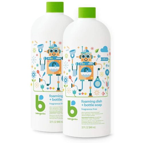 Babyganics Foaming Dish & Bottle Soap , Fragrance Free, 32 Fl Oz, 2 count (Pack of 1), Packaging May Vary - 2 Count (Pack of 1)
