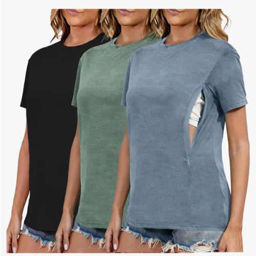 Ecavus Women's 3-Pack Nursing Shirts for Breastfeeding with Hidden Zippers Loose Fit Maternity Tops