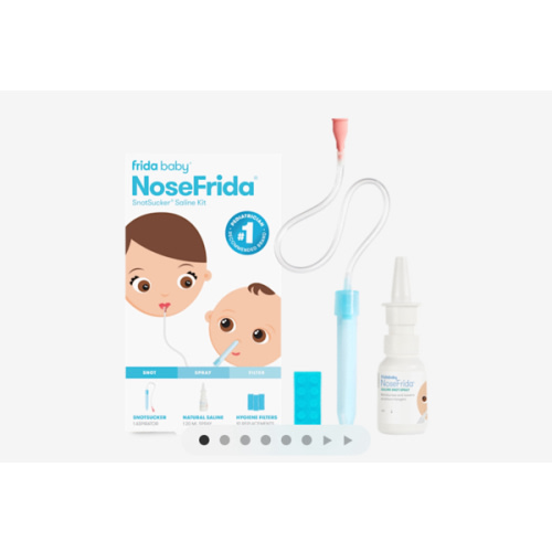 Frida Baby Saline Kit, Includes NoseFrida Nasal Aspirator for Baby, Baby Nose Sucker, Saline Nasal Spray for Babies with 10 Extra Hygiene Filters, Nasal Spray Decongestant, 0.68 fl oz