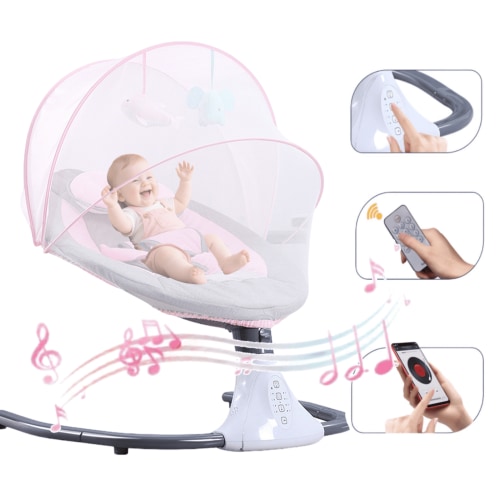 YUCHANG Electric Baby Swings for Boys and Girls ,Remote Control Baby Rocker with 5 Sway Speeds,Bluetooth Swing for Infants(0 - 12 Months),Pink