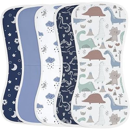 Yoofoss Baby Burp Cloths 5 Pack Burping Cloths for Babies Boys Girls Large 21''X10'' Extra Soft and Absorbent Dinosaur