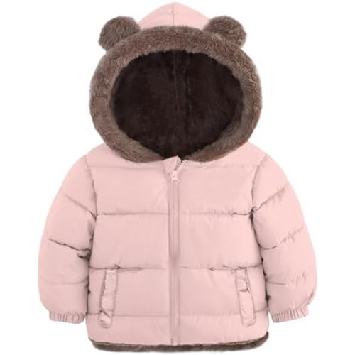 Enlifety 6M-5T Baby Toddler Winter Fleece Coat Boys Girls Cute Bear Ear Hooded Jackets with Pockets