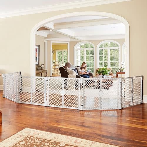 Toddleroo by North States Superyard 6 Panel Baby Play Yard.Playpen/Extra Wide Baby Gate, Wall Mount Kit Included.Made in USA. 38.5"-201"wide, 5.5 ft corner to corner play yard,Plastic (26" tall, Gray)