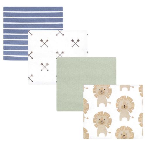Hudson Baby Unisex Baby Cotton Flannel Receiving Blankets 4-Pack, Modern Lion, One Size