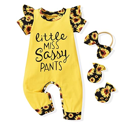 HINTINA Preemie Newborn Baby Girl Letter Print Romper Jumpsuit Gloves Headband Clothes Set